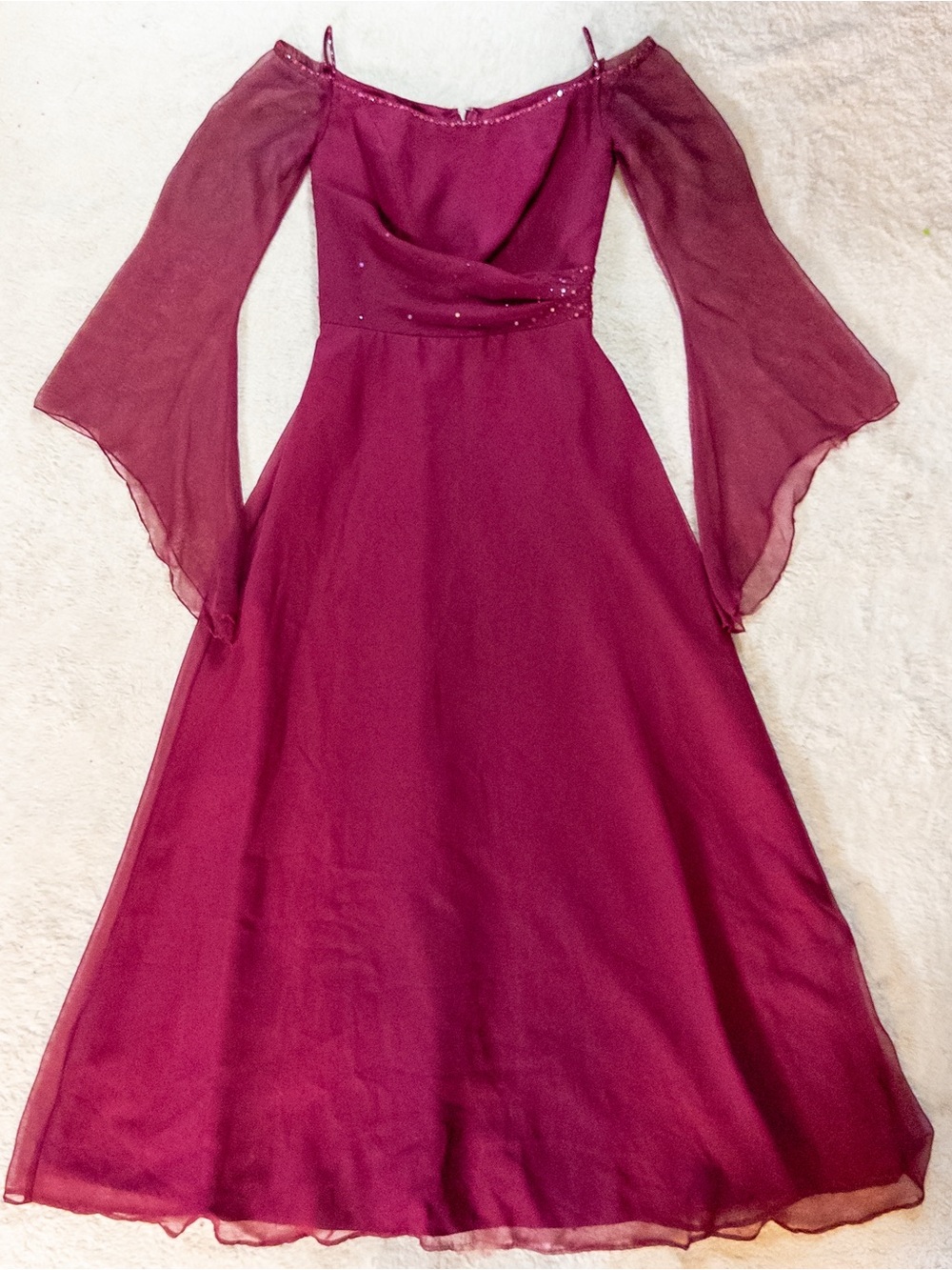 Title: Mori Lee Burgundy Formal Gown Size 11/12 Chiffon Evening Prom Dress - Picture 11 of 13